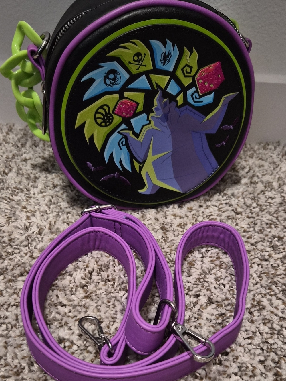 Loungefly Purple, Lime & Black Round Crossbody Bag